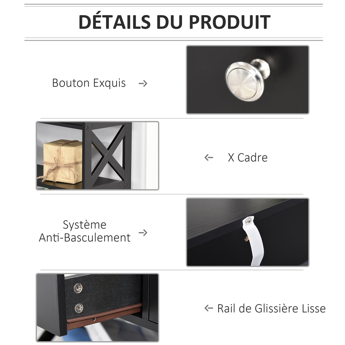 Table de console table d'entrée style table de drapier néo-rétro 2 tiroirs 2 étagères dim. 100L x 30,5l x 80H cm en bois noir-5