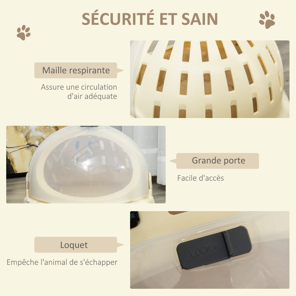 Caisse de transport niche pour chat maison pour chat portable panier lavable coussin amovible beige-5