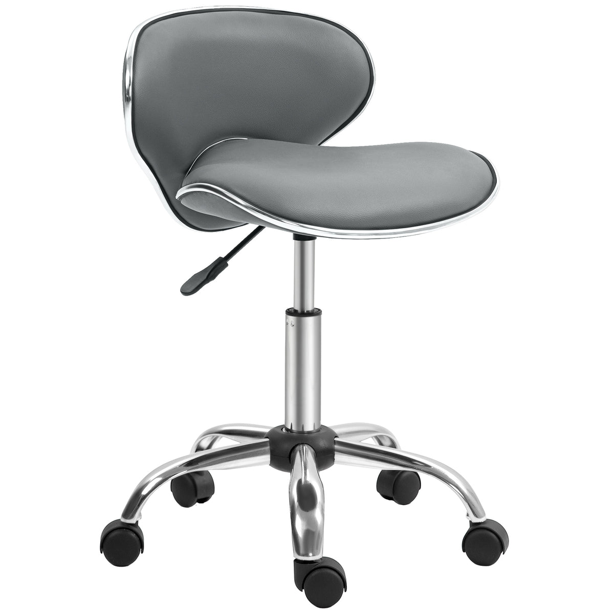 Tabouret à roulettes tabouret de travail avec hauteur réglable 44-56 cm et dossier, pivotant 360°, gris-0