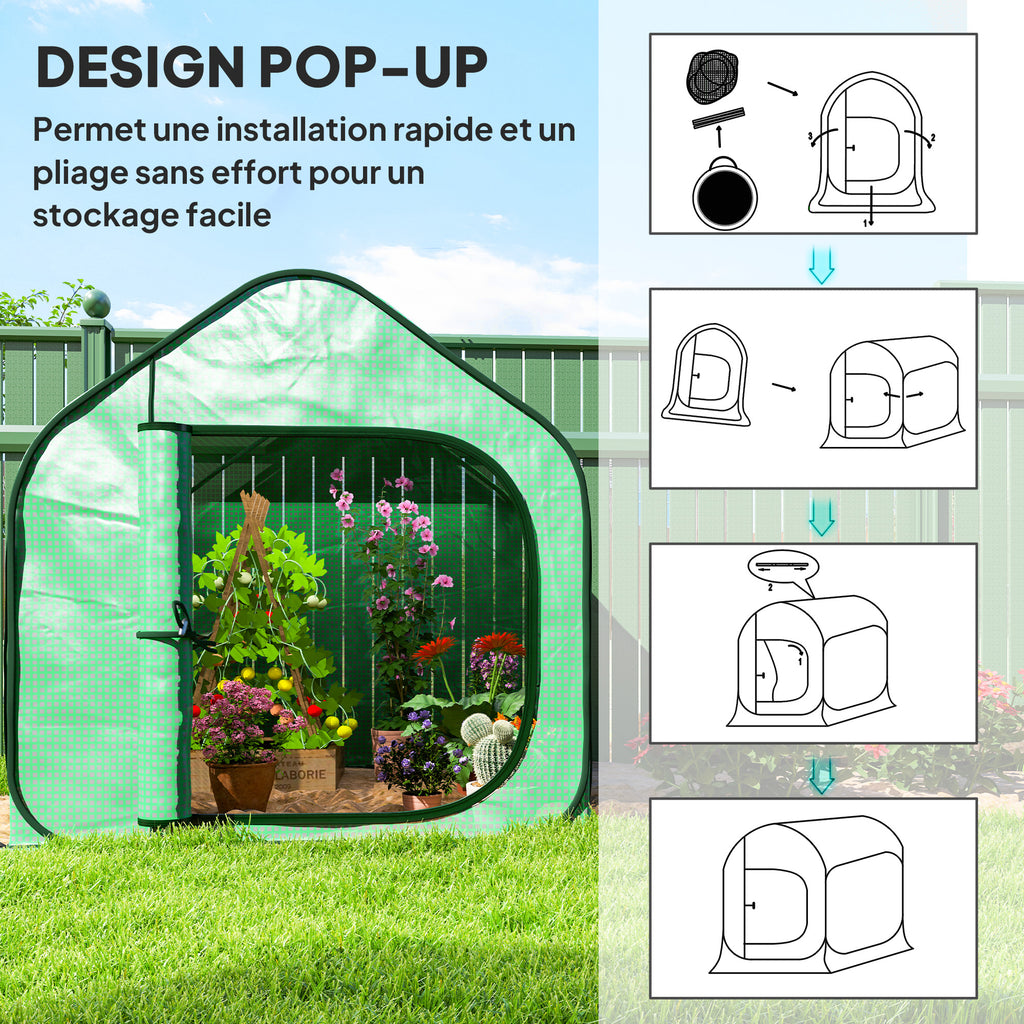 Mini serre pop-up petite serre légumes plante fleurs avec porte à fermeture éclair en PE 150 x 148 x 148 cm vert-3