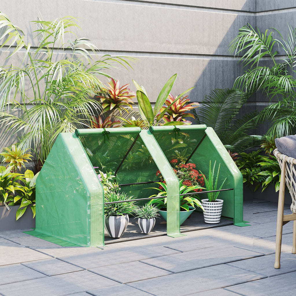 Mini Serre de Jardin Mini Serre Tunnel 180L x 90l x 90H cm Toit Pointu Acier PE Haute Densité 140 g/m² Anti-UV Fenêtres avec Zip Enroulables Vert-2