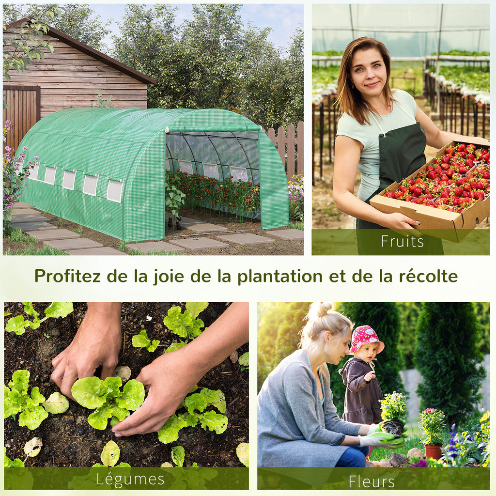Serre de jardin serre tunnel 18 m² avec porte, parois latérales enroulables 12 fenêtres acier PE  4 x 3 x 2 m vert-5