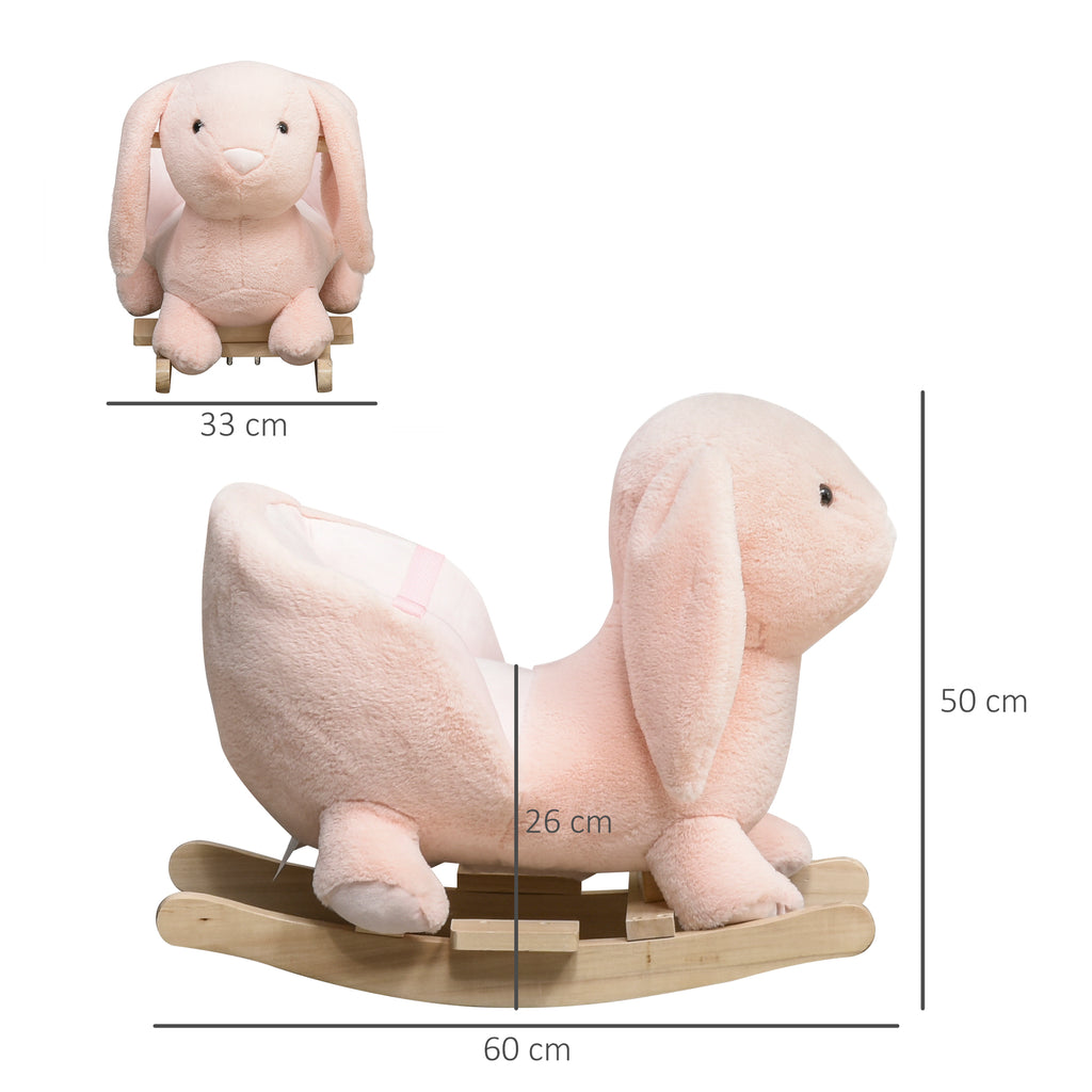 Cheval à Bascule Jouet à Bascule Lapin pour Enfants 18-36 Mois Fauteuil intégré Ceinture de sécurité Fonction sonore clapissement Rose-2