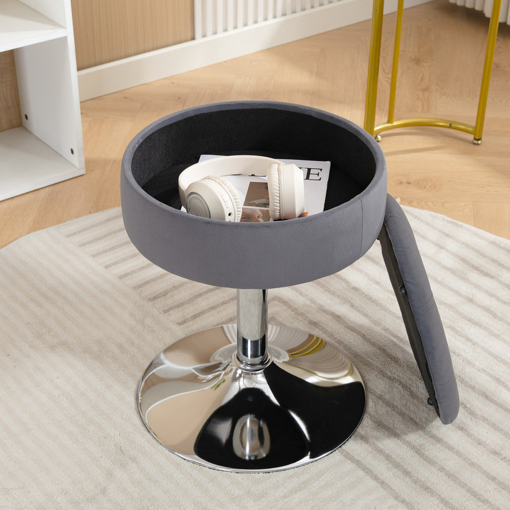 Tabouret de coiffeuse en velours, tabouret de maquillage pivotant avec rangement, hauteur réglable de 49-65 cm, gris-8