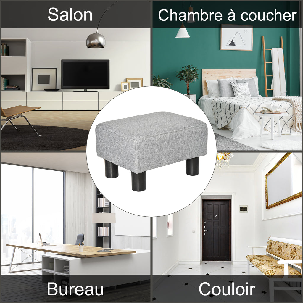 Lot de 2 poufs repose-pied tabouret bas en tissu de lin capacité de charge 150 Kg 40 x 30 x 24 cm gris-6