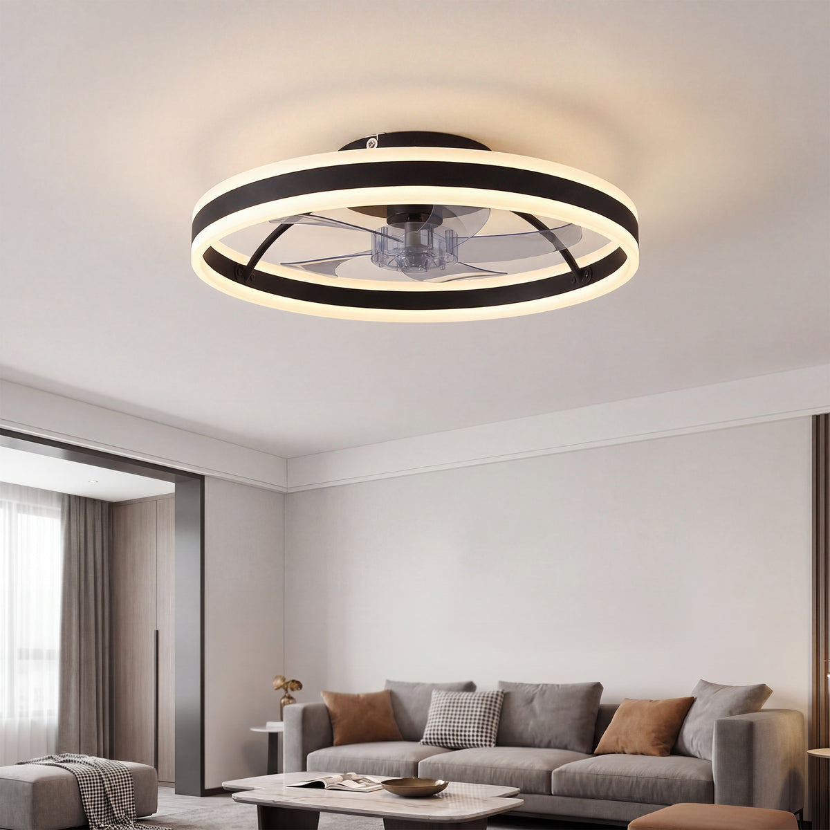 Ventilateur de plafond avec lumière et télécommande, plafonnier ventilateur 50 cm avec 6 vitesses, noir-9