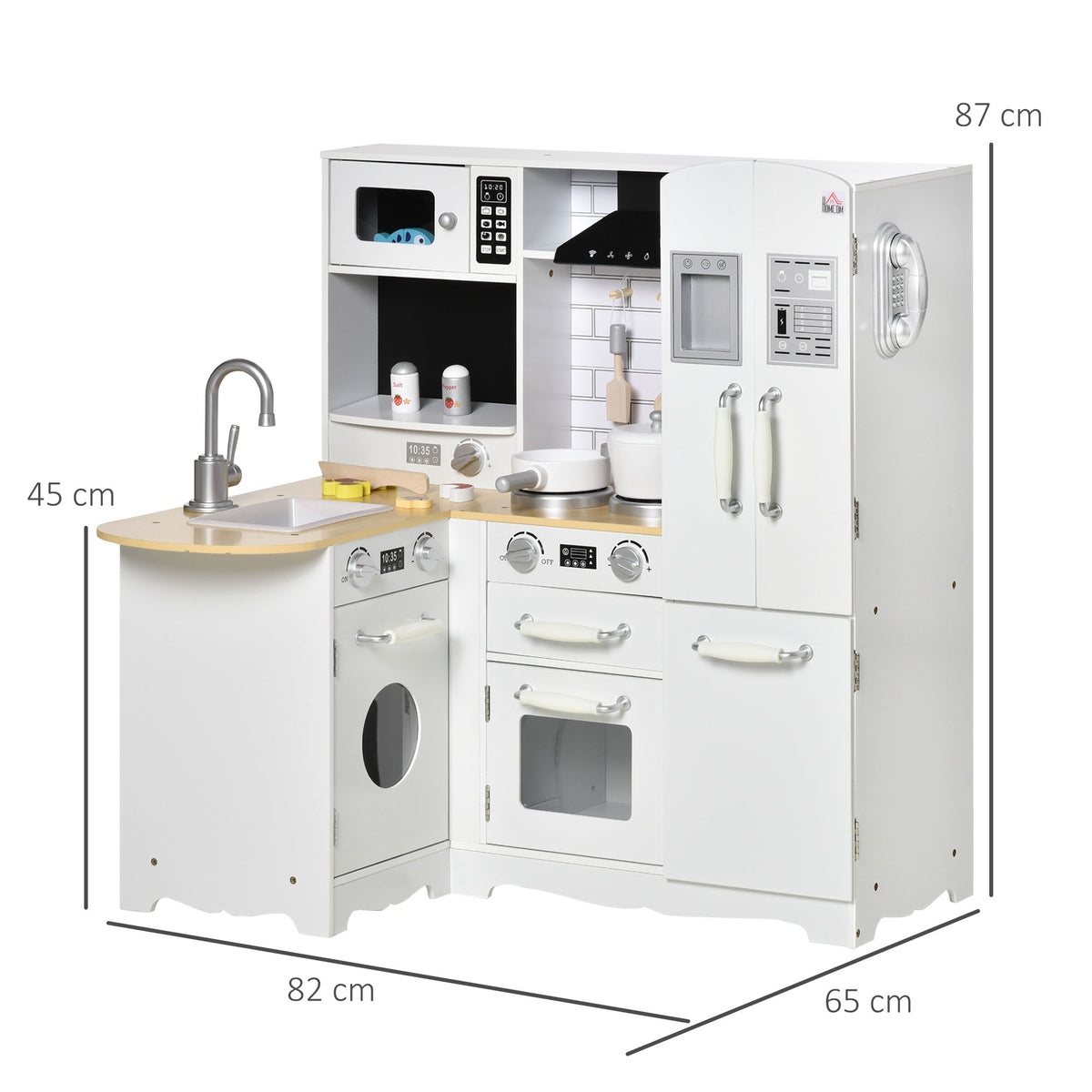 Cuisine pour Enfant 3-6 ans Jeu d'imitation Nombreux Accessoires rangements évier, robinet, four, micro-ondes, hotte, téléphone et réfrigérateur Blanc-2