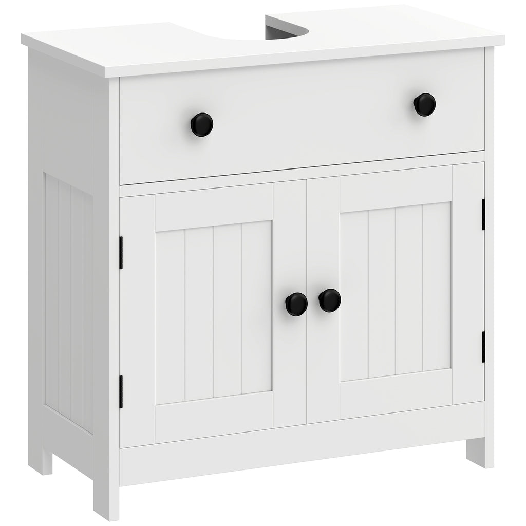 Meuble sous lavabo de salle de bain, meuble moderne sur pied avec charnières à fermeture douce, tiroir, 2 portes, blanc-0