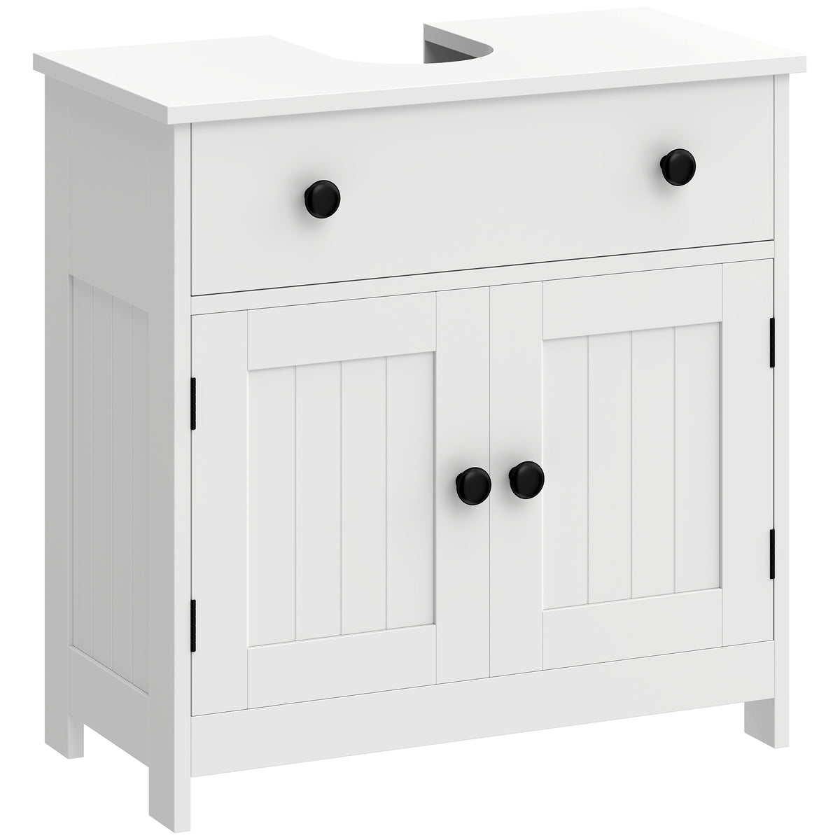 Meuble sous lavabo de salle de bain, meuble moderne sur pied avec charnières à fermeture douce, tiroir, 2 portes, blanc-0