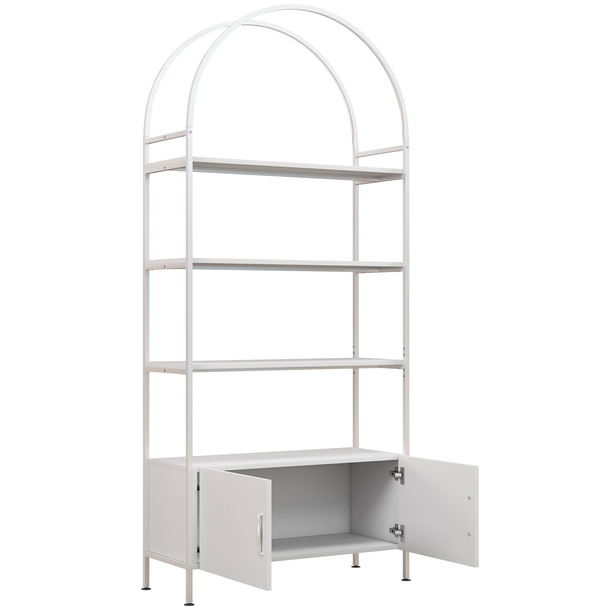 Étagère de rangement, bibliothèque arquée à 4 niveaux avec placard double porte, 80 x 30 x 187 cm, blanc-0