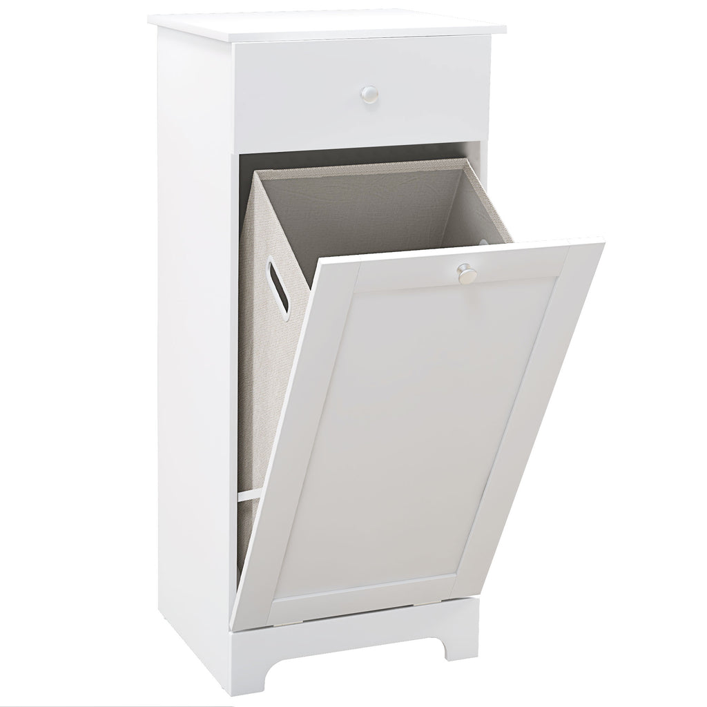 Meuble de salle de bain avec panier à linge, meuble de rangement avec tiroir - 40L x 38l x 90,5H cm - blanc-0