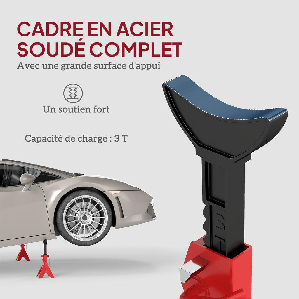 Lot de 2 chandelles voiture chandelles de levage capacité 3 tonnes hauteur réglable 290-418mm goupille de sécurité rouge-5