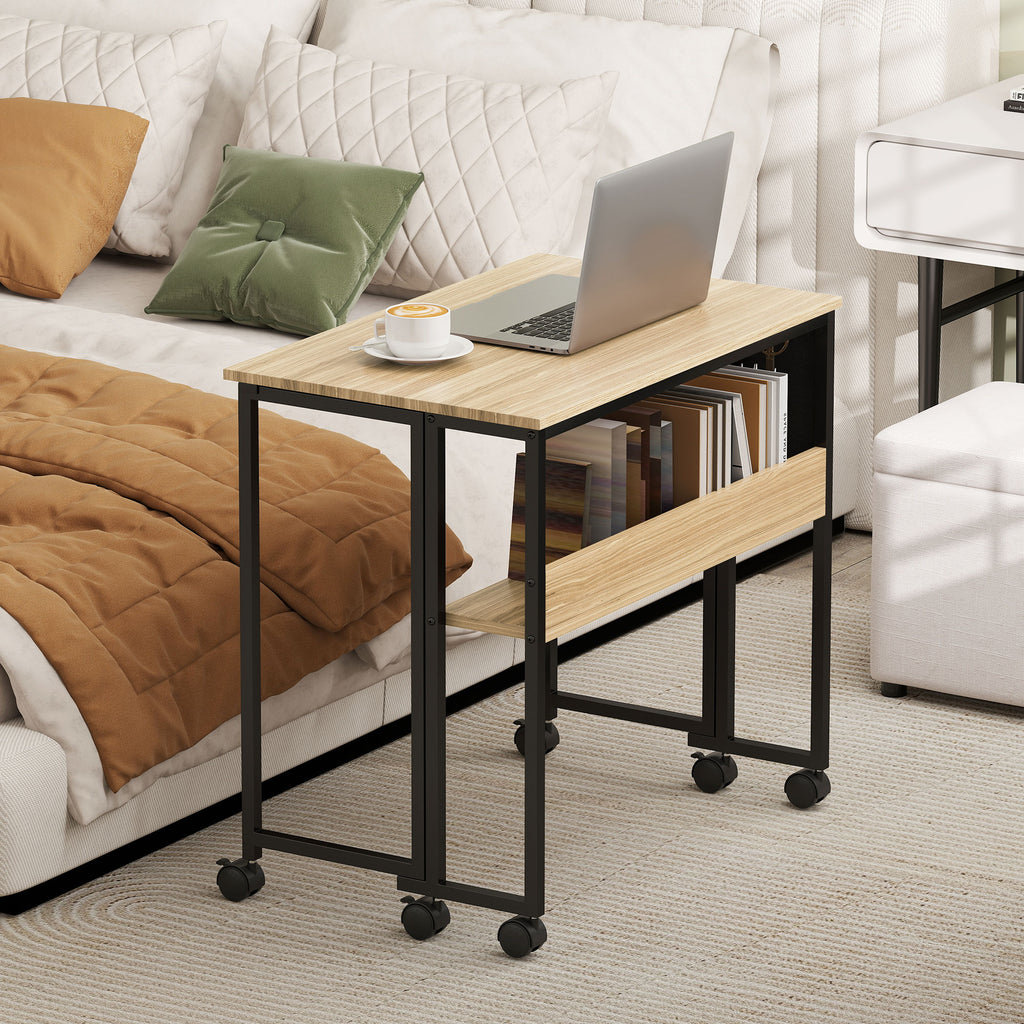Bureau pliable sur roulettes 80 x 50 cm avec étagère et sac de rangement, chêne-8