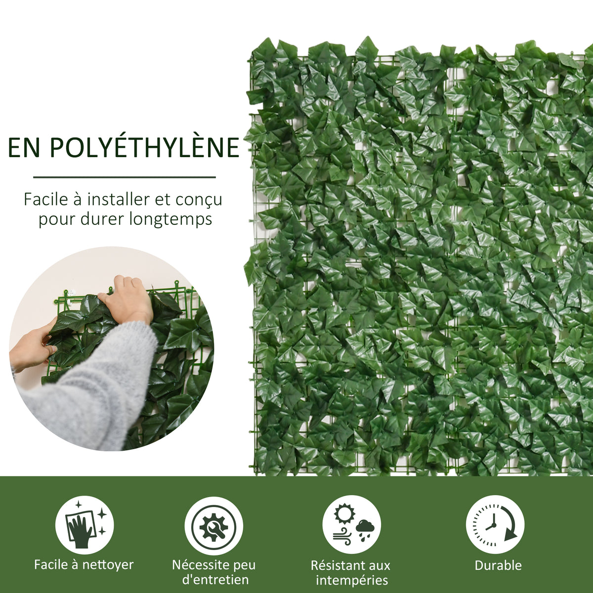 Haie Artificielle Brise-Vue décoration Rouleau 3L x 1H m Feuillage réaliste Anti-UV Vert-3
