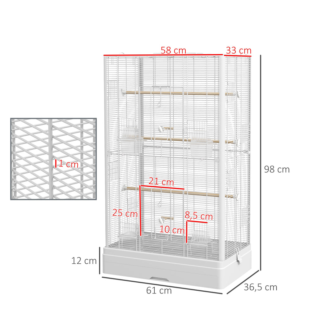 Cage à oiseaux volière avec portes perchoirs cage pour canaris perruches perroquets 61 x 36,5 x 98 cm blanc-2