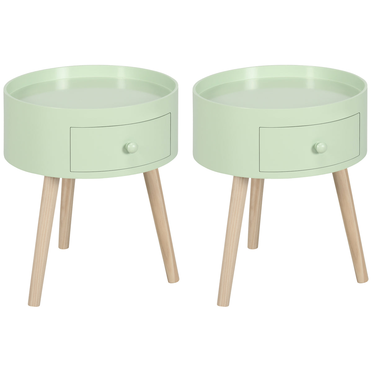 Lot de 2 tables basses - table de chevet - table de nuit ronde - design scandinave table d'appoint bout de canapé-0