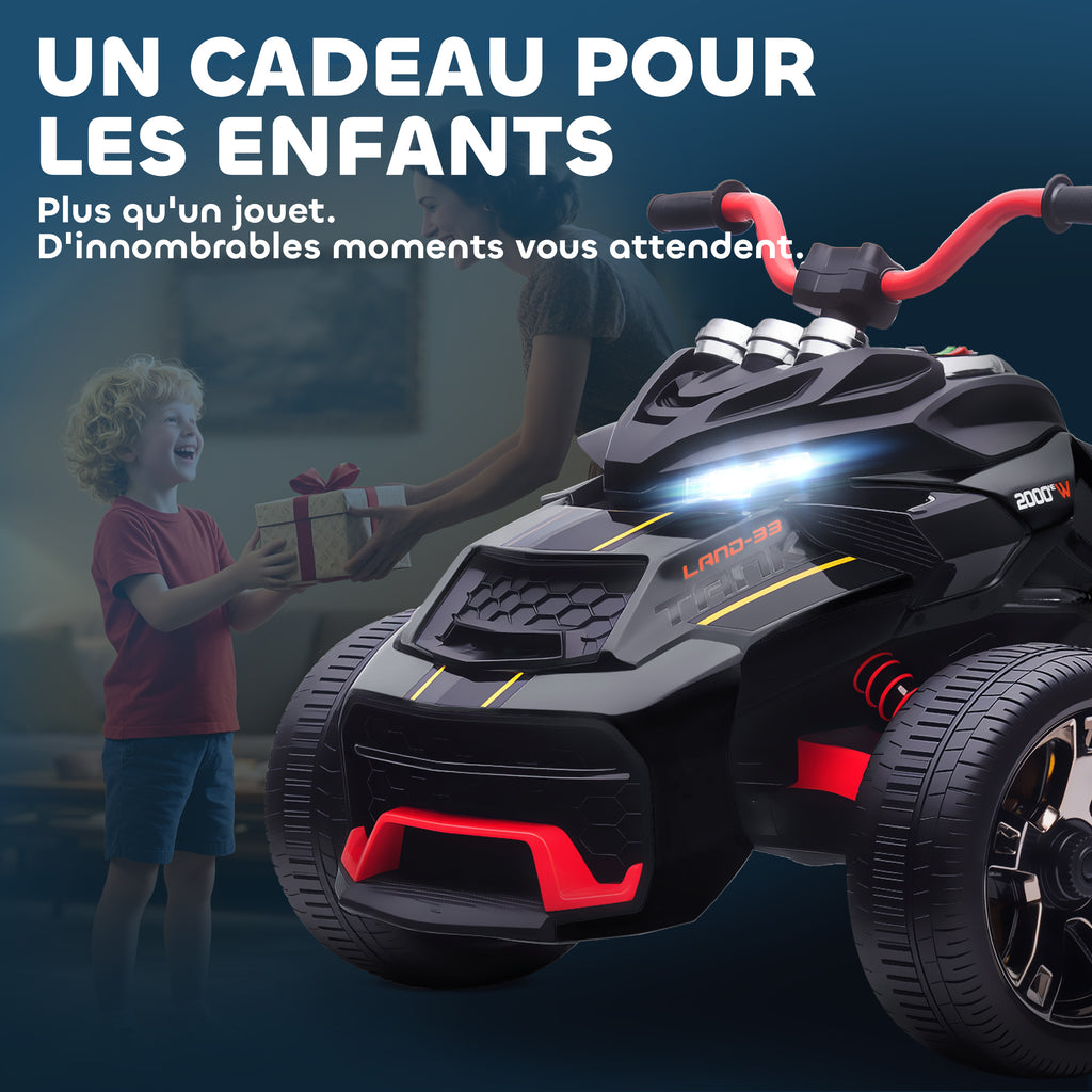 Quad électrique enfants voiture électrique enfants 12V 3 roues 2 moteurs lecteur MP3, klaxon, 2 vitesses 3-5 km/h noir-8