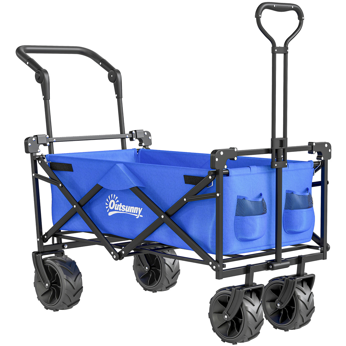 Chariot de Transport Pliable Tout Terrain 180 L, Poignée Télescopique Pousser-Tirer 2 en 1, Auvent Amovible, Bleu-0