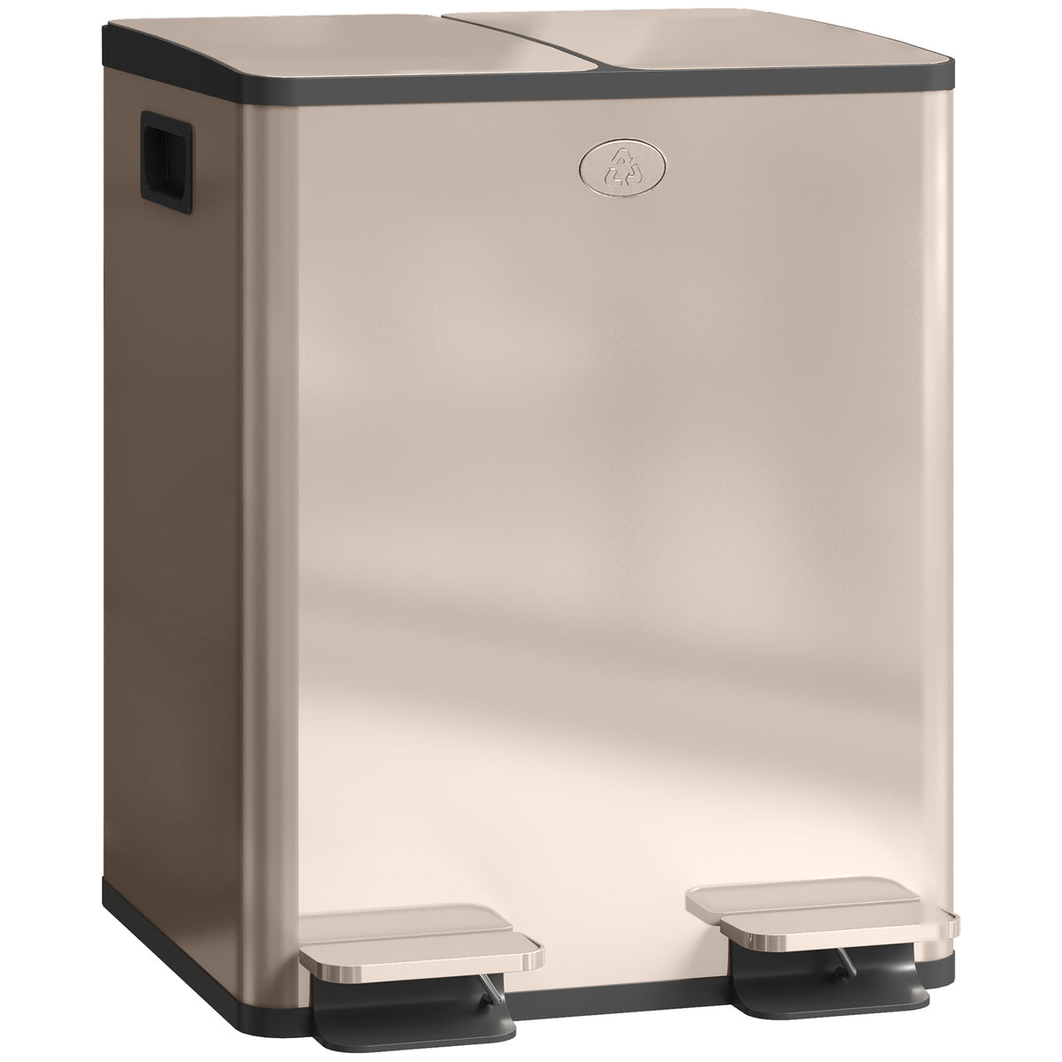 Poubelle de cuisine 2 compartiments de 2 x 20L, acier inoxydable, couvercle à fermeture douce, 45,8x36x51,6cm, or-0