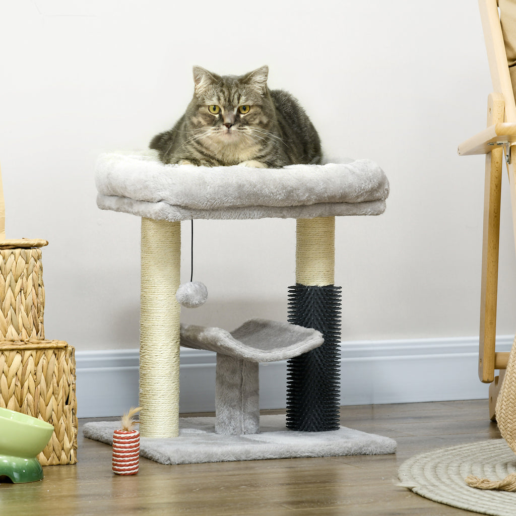 Petit arbre à chat arbre à grimper tour de jeux hauteur 48 cm poteau en sisal gris avec balle suspendue gris-9