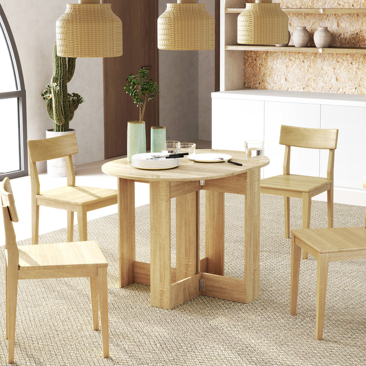 Table pliable de cuisine salle à manger 2 abattants - table ovale extensible - en bois chêne-1