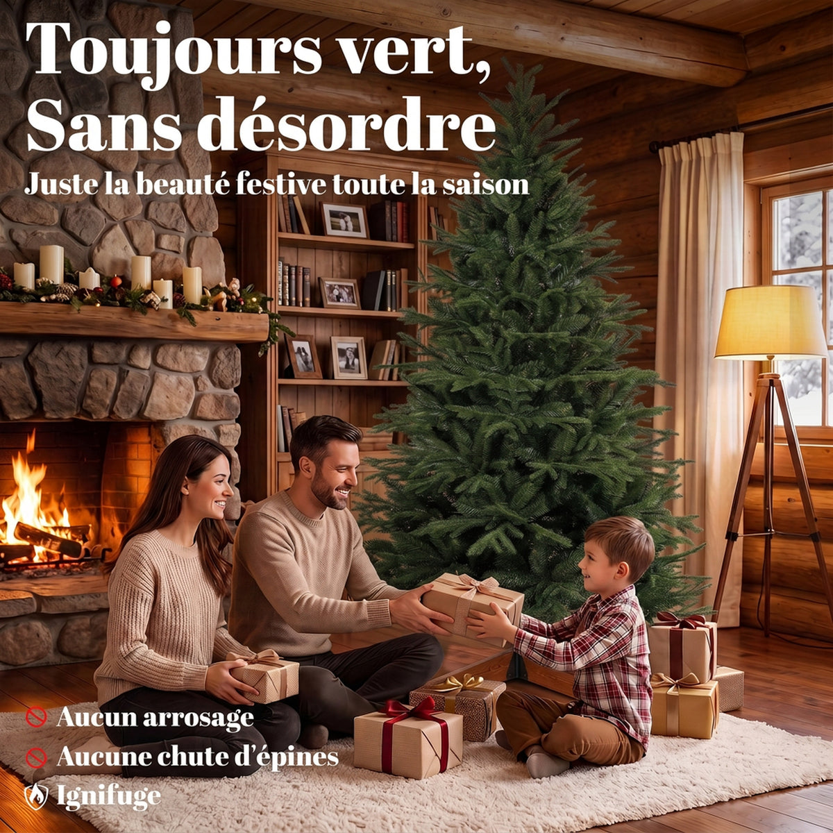 Sapin de Noël Artificiel 180 cm, Arbre de Noël, 2081 Branches Articulées en PE et PVC Ignifuge, Support en Bois Robuste-3