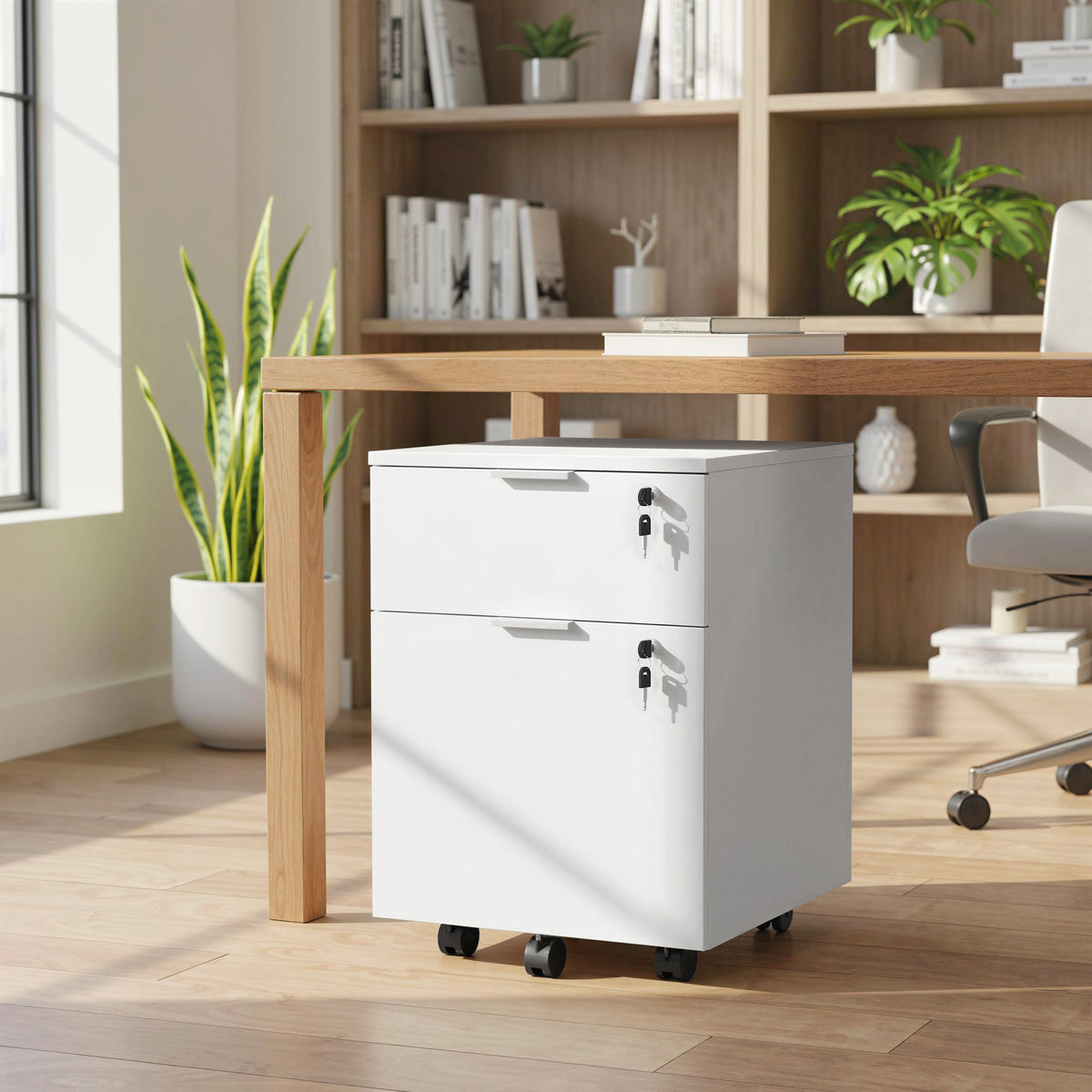Caisson de bureau, meuble de rangement 2 tiroirs 2 barres pour dossier suspendu, verrouillable avec 2 clés 42x40x60 cm-8
