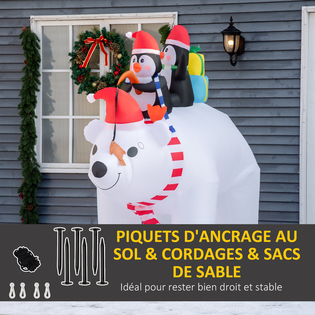 Ours Polaire Gonflable de Noël avec Lumières LED 206cm Décoration Gonflable de Noël Imperméable avec 2 Pingouins-5