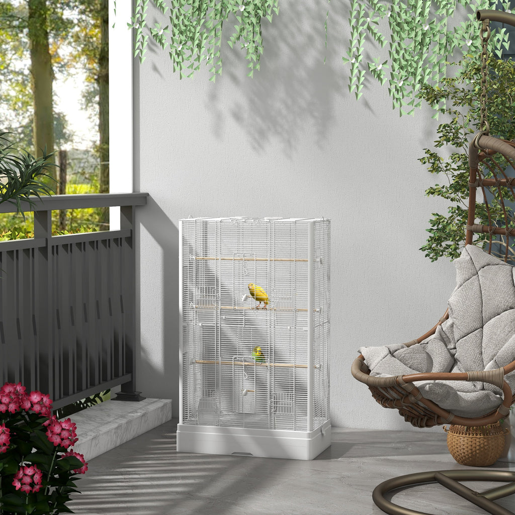 Cage à oiseaux volière avec portes perchoirs cage pour canaris perruches perroquets 61 x 36,5 x 98 cm blanc-1