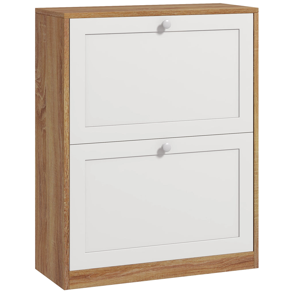 Meuble à chaussures 12 paires, armoire à chaussures, 2 tiroirs rabattables et étagères réglables, 60x24,5x75,5cm, blanc-0