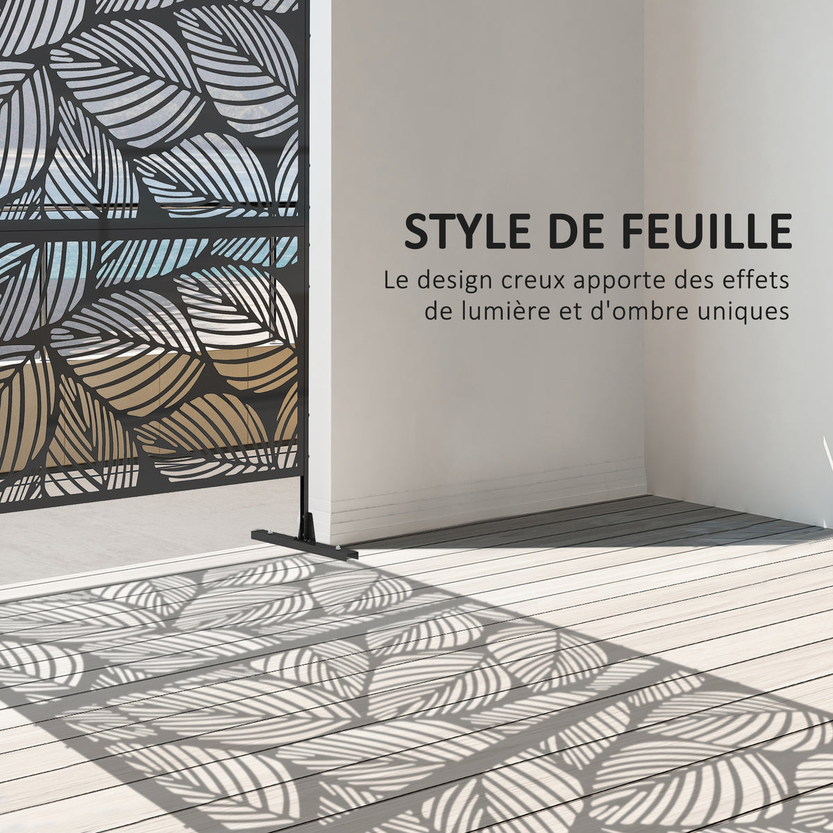 Panneau brise vue décoratif paravent extérieur noir à motif végétal en acier - 122 x 45 x 198 cm, noir-3