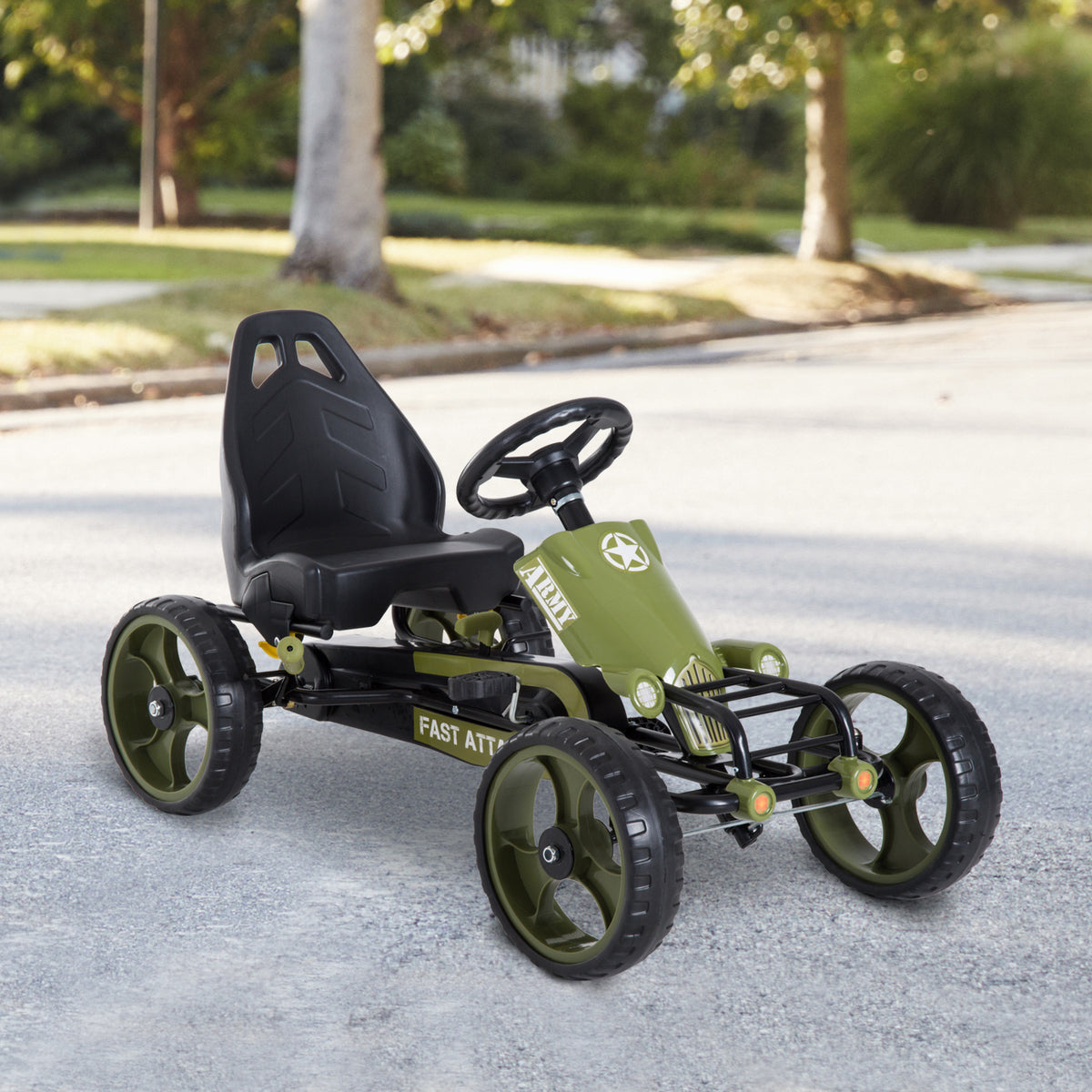 Vélo et véhicule pour Enfants Kart à pédales siège réglable Frein Manuel Roues AR EVA Acier Vert Noir-1