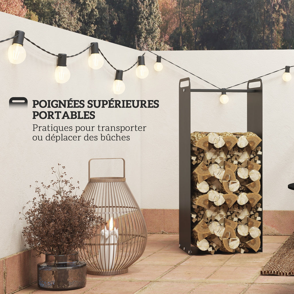 Porte-bûches intérieur range-bûches intérieur avec poignées résistant à la rouille à l'usure 37 x 30 x 90 cm acier noir-3