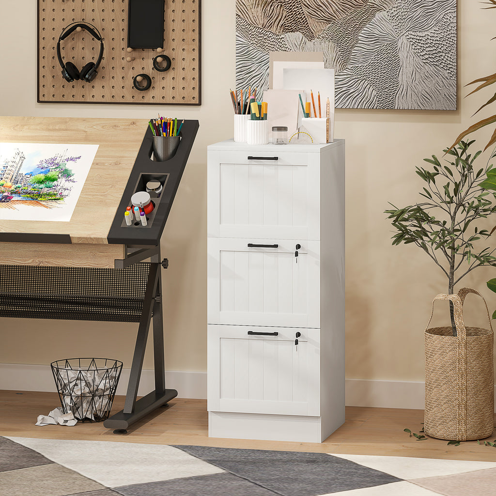 Caisson bureau, meuble rangement bois 3 tiroirs et serrure, barres de suspension réglables, 40 x 40 x 101 cm, blanc-9