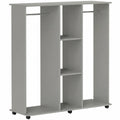 Armoire penderie meuble de rangement mobile 6 roulettes 120 x 40 x 128 cm en bois gris-0