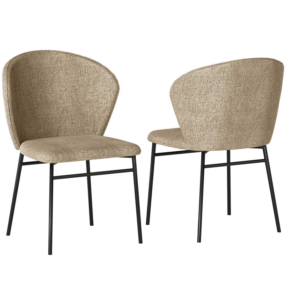 Lot de 2 chaises de salle à manger assise rembourrée en tissu aspect lin pieds en acier stable design moderne marron clair-0