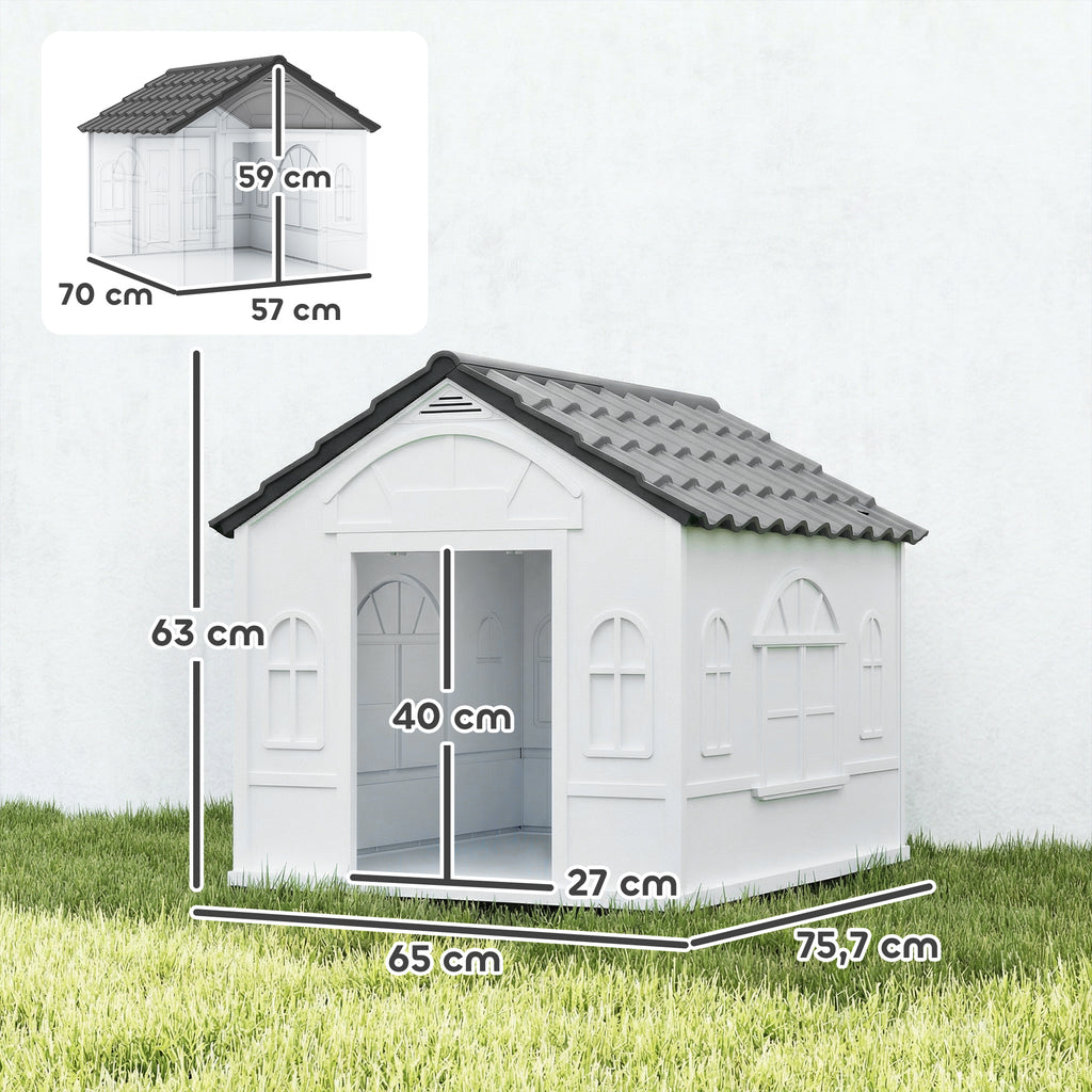 Niche pour Chien Extérieur pour Chiens Moyens et Grands, Maison pour Chien en PP Imperméable avec Toit en Pente, Porte Avant Ouverte et Ouverture d'Aération au-Dessus, 65 x 75,7 x 63 cm, Gris-2