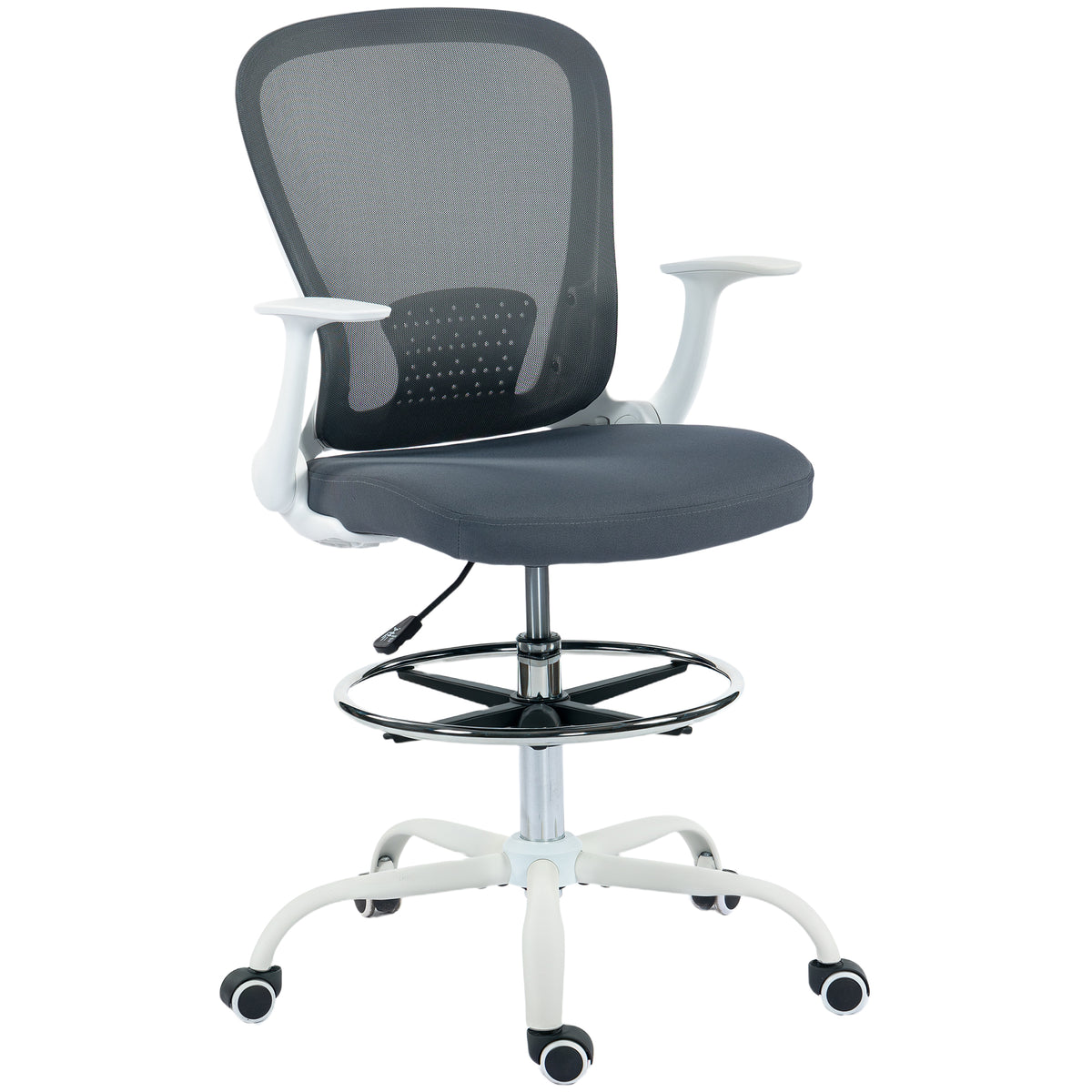 Chaise bureau ergonomique avec repose-pieds ajustable et accoudoirs relevables, hauteur réglable, 59x62x99-119cm, gris-0
