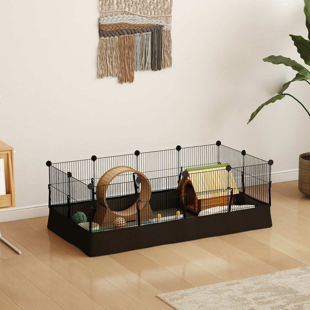 Enclos pour petits animaux, cage à lapin modulable 12 panneaux avec tapis étanche, en acier, 120 x 60 x 40 cm, noir-1