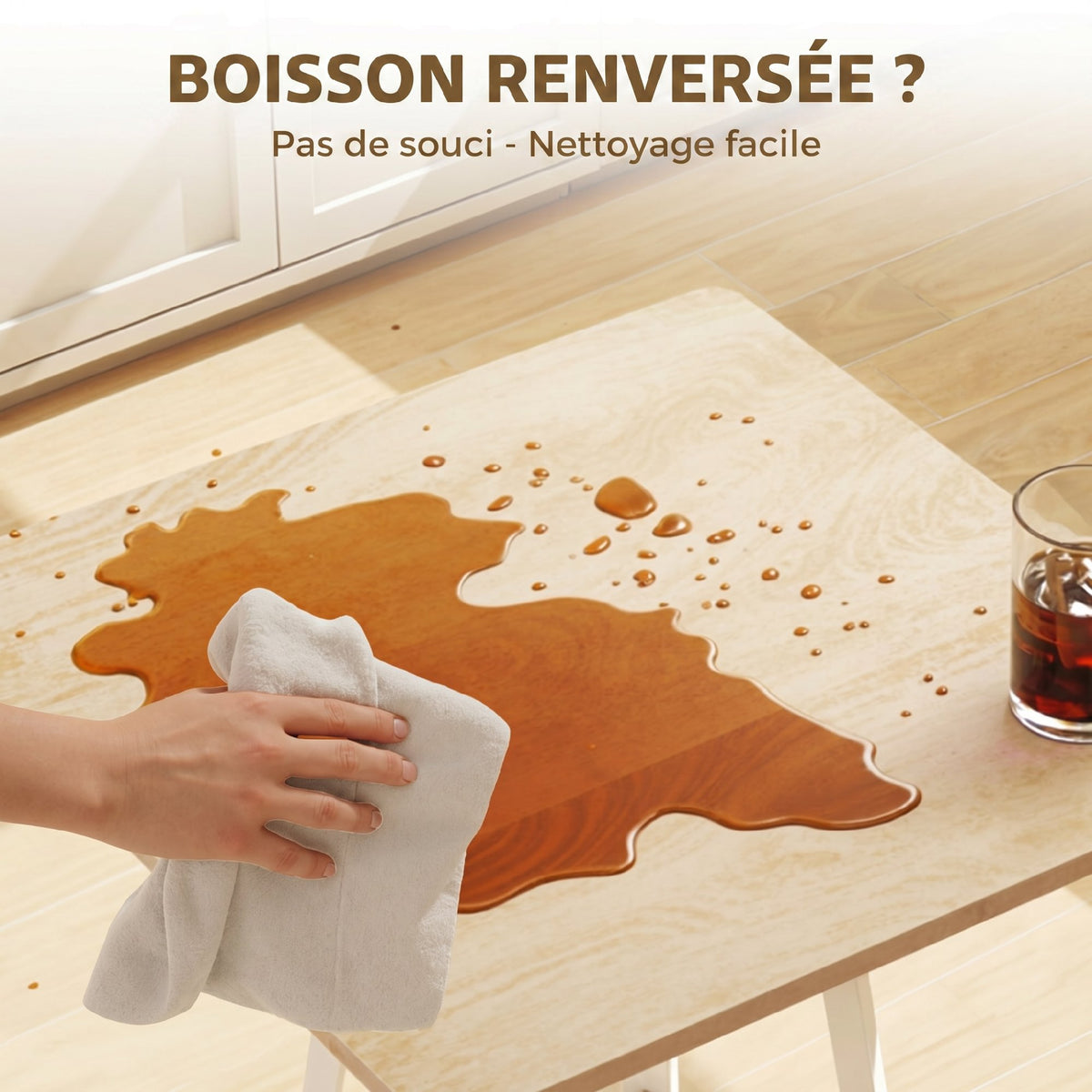 Table de bar carrée pour 2 personnes, table haute cuisine mange-debout avec étagère, 55 x 55 x 95 cm, naturel et blanc-4