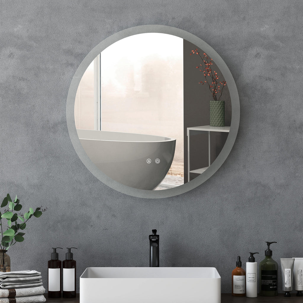 Miroir rond lumineux LED de salle de bain Ø 70 cm mural éclairage interrupteur tactile système antibuée 35W blanc argent-8