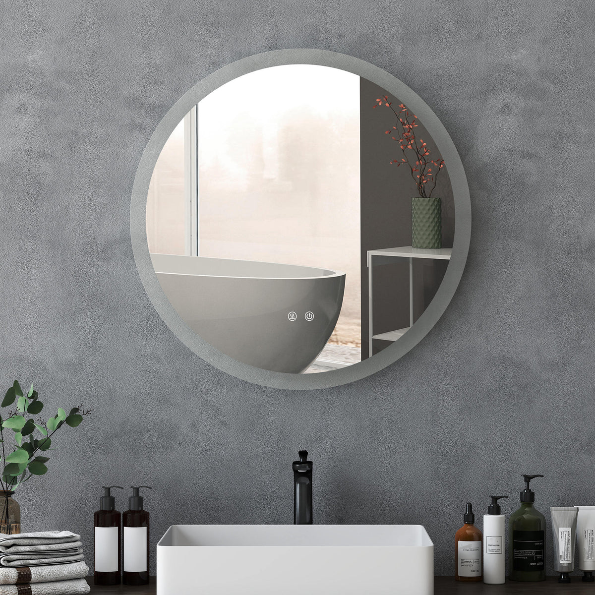 Miroir rond lumineux LED de salle de bain Ø 70 cm mural éclairage interrupteur tactile système antibuée 35W blanc argent-8
