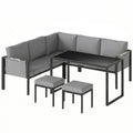 Salon de Jardin Canapé d'Angle Extérieur 6 Pièces Coussins 10cm Table Haute et 2 Repose-pieds Gris-0