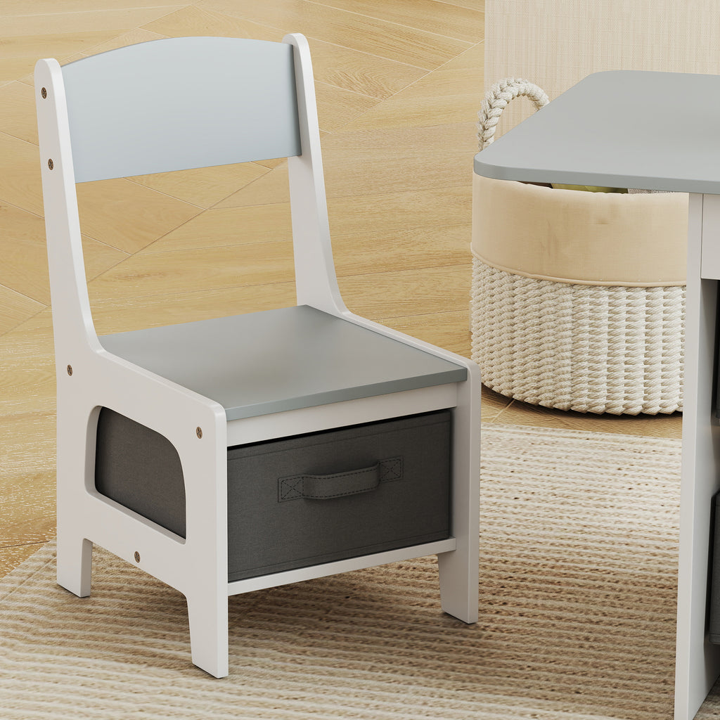 Ensemble table et 2 chaises enfant avec 6 tiroirs amovibles, pour fille garçon 3-8 ans, gris-8