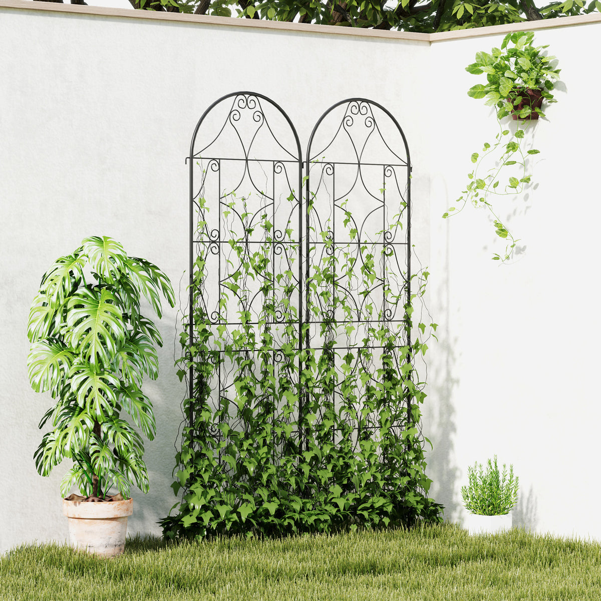 Support pour plantes grimpantes avec motif lot de 2 treillis de jardin pour vigne fleurs légumes métal 50 x 180 cm noir-9