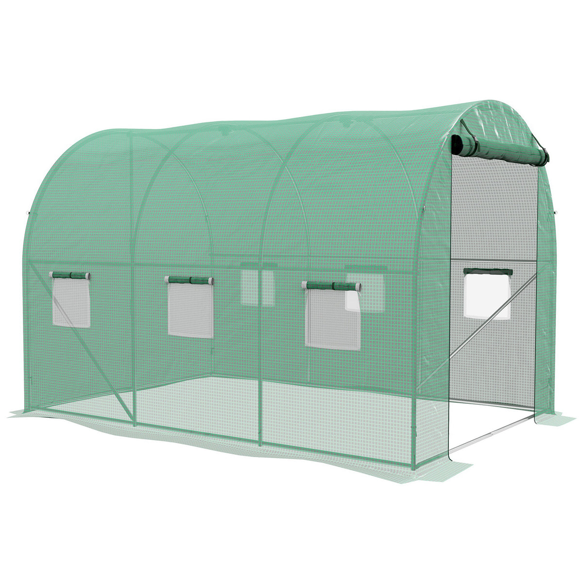 Serre de Jardin Tunnel 6 m² avec système d'arrosage intégré, 3L x 2l m 6 fenêtres Porte enroulable Vert-0