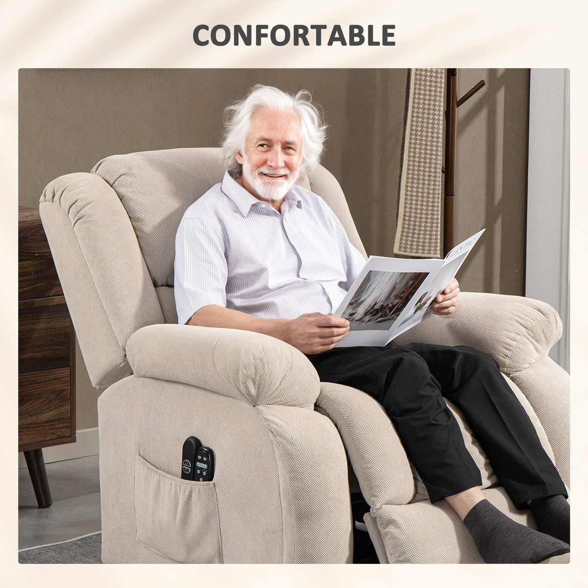 Fauteuil releveur électrique massage et chauffage avec repose-pied, dossier inclinable, télécommande et poche latérale-6