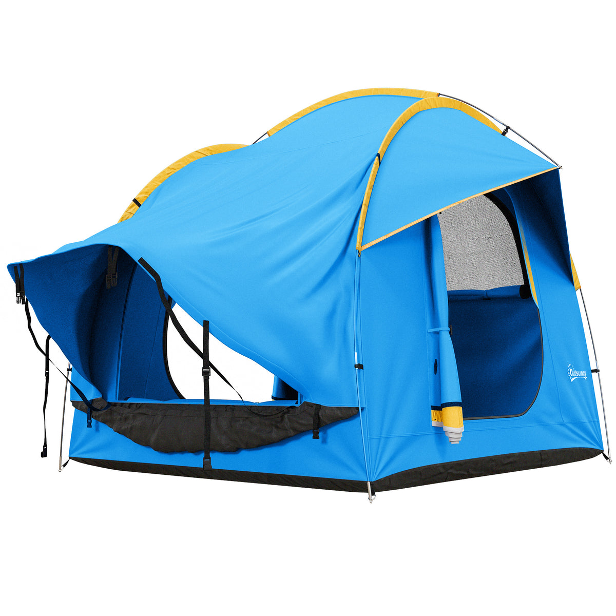 Tente de voiture pour SUV hayon 5-6 personnes avec 3 portes, fenêtre en maille, pour trekking, randonnée, bleu et orange-0