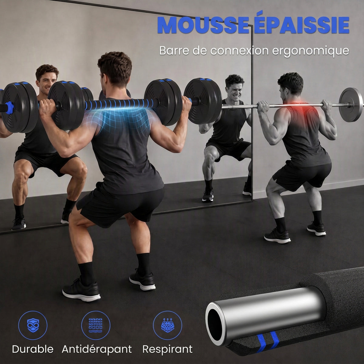 Kit haltères musculation haltères réglables 15 kg 3 en 1, ensemble de poids réglable avec barre d'extension noir-5