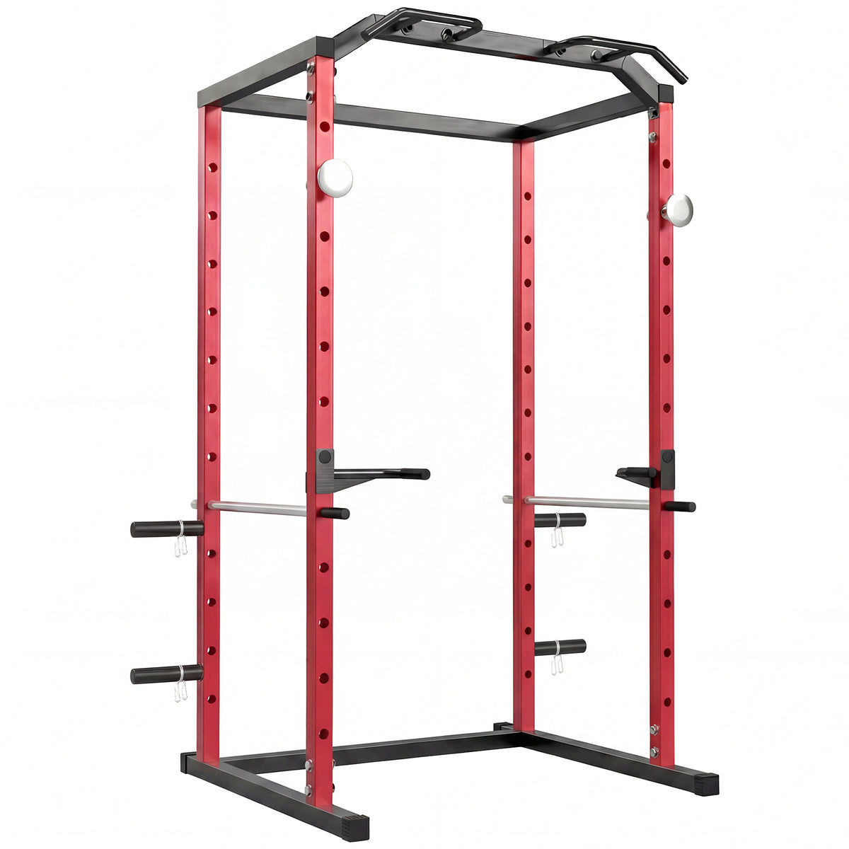 Station de Musculation Multifonction Acier Charge 460 kg, Barre de Traction, Rack de Squat, Dips, 160x112x215cm, Rouge-0